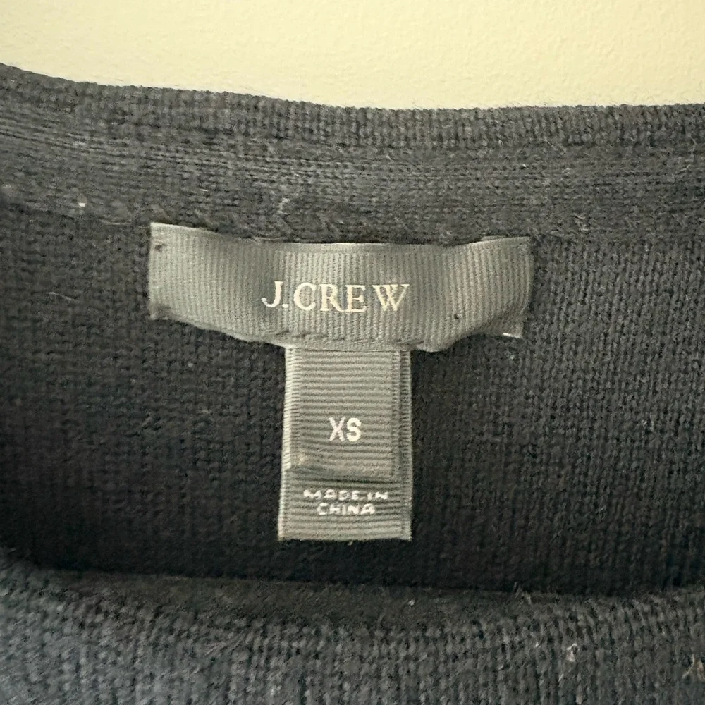 J.Crew Black Merino Wool Pullover Sweater Leather Pockets - Picture 3 of 6